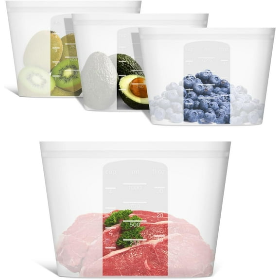 Senya Reusable Storage Bag, 8 Pack Silicone Food Storage Bags Stand Up Silicone Zip Lock Bags for Food Container