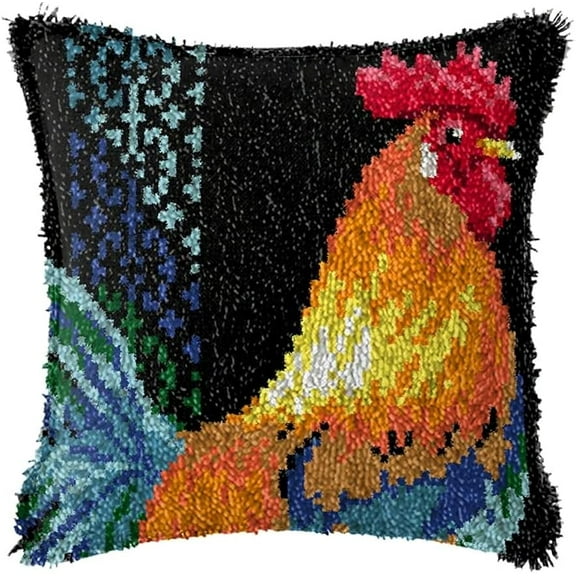 Senya Rooster Latch Hook Kits Pillow Crochet Yarn Rug Cushion Needlework Pillowcase Hook 43x43cm