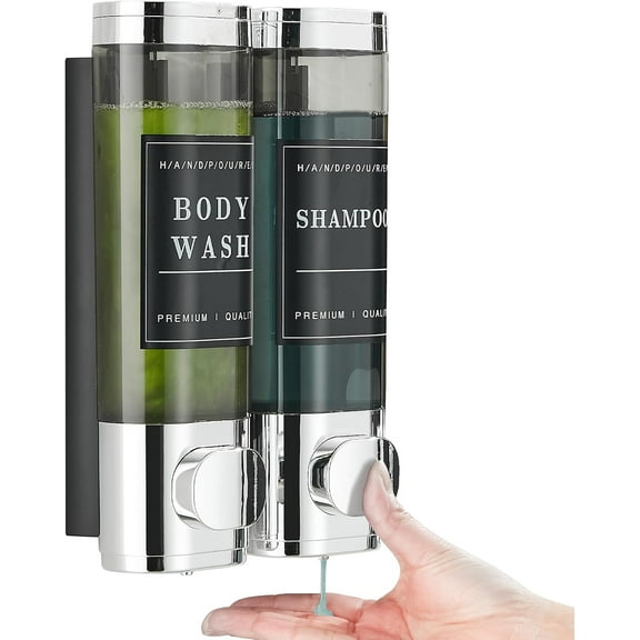 Senya Shampoo and Conditioner Dispenser,Shower Soap Dispenser 2 Chamber No Drill Wall-Mounted Shampoo