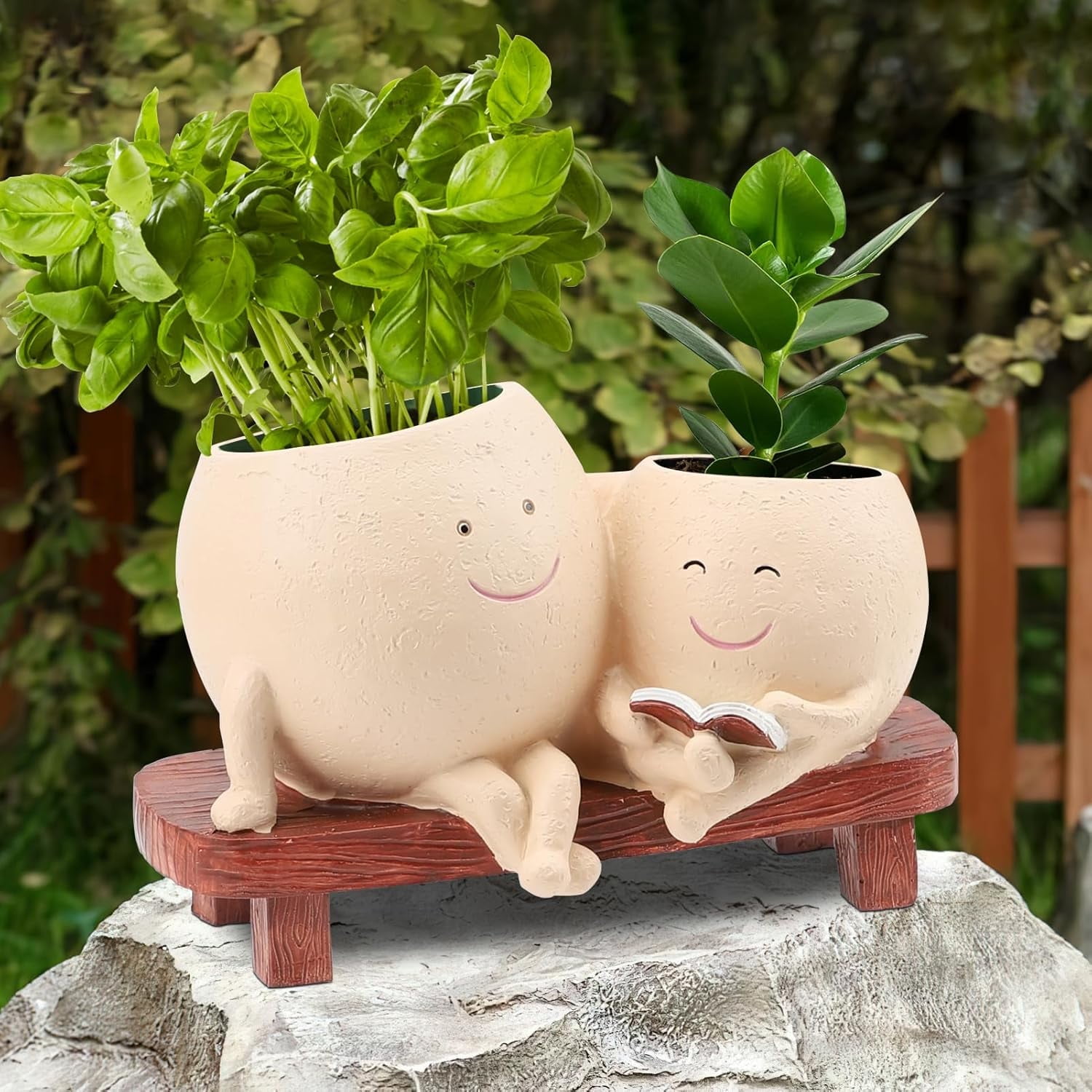 Senya Smiley Face Planter Pots for Plants, Indoor Outdoor Unique Chair Flower Pots, Modern Lady Head Vase Girl Face Planter 7.1x3.2x4.7in
