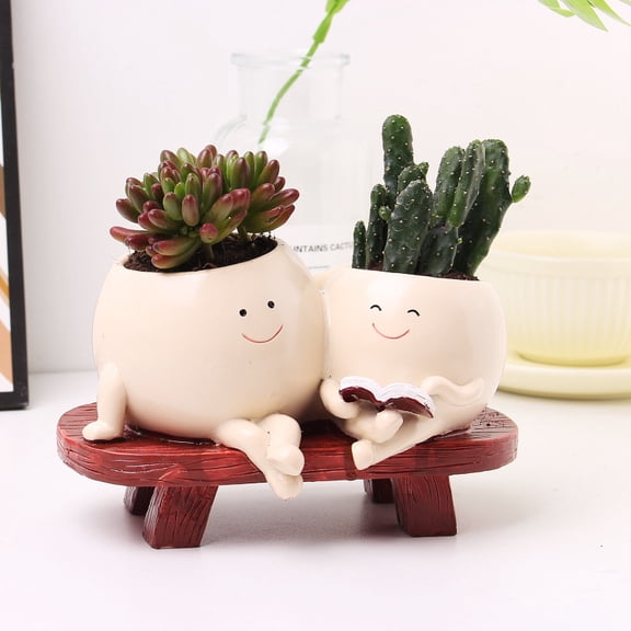 Senya Smiley Face Planter Pots for Plants, Indoor Outdoor Unique Chair Flower Pots, Modern Lady Head Vase Girl Face Planter 7.1x3.2x4.7in