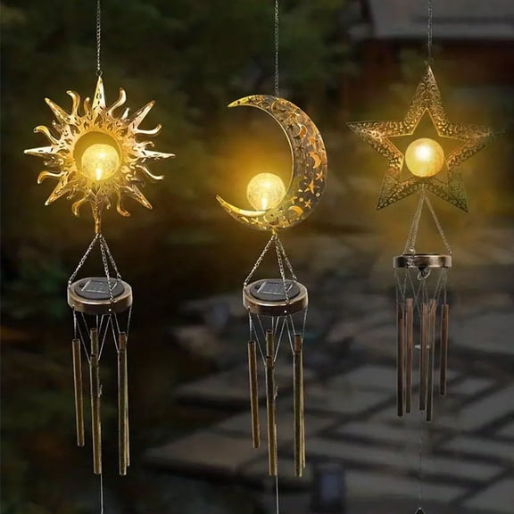 Senya Solar Wind Chimes for Outside Hanging, Retro Metal Moon Wind Chime with Cracked Glass Ball, Unique Hanging Moon Wind Chime Tubes for Outdoor Garden Yard Patio Lawn Christmas Decorations