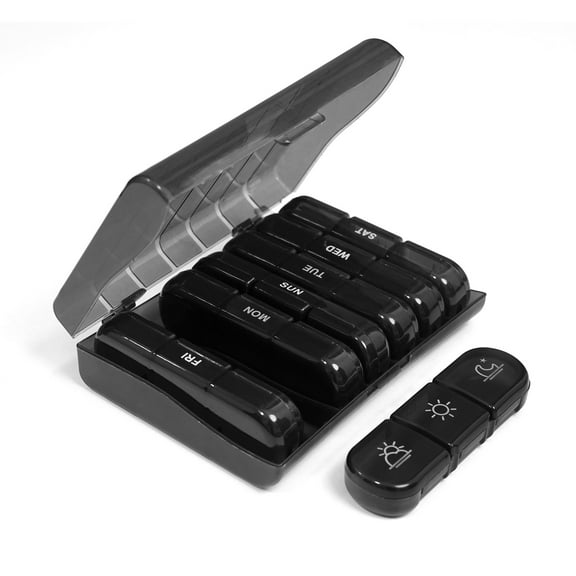SenyerKare 7-Day Weekly Pill Organizer (3X Daily) – Portable Travel Pill Box with 21 Compartments, BPA-Free, UV-Printed Day Labels, Double-Lock Safety, Large Capacity for Vitamins/Supplements, Black