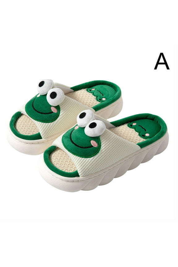 Senza Fretta Women Men Soft Warm Indoor Slippers Cute frog Cartoon Sandal Anti