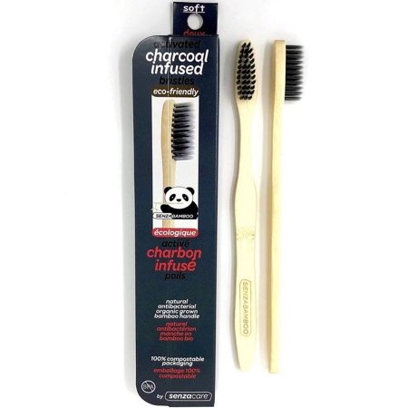 Senzacare Active Charcoal Infused Slim Tip Bristle Bamboo Toothbrush 1 Brush