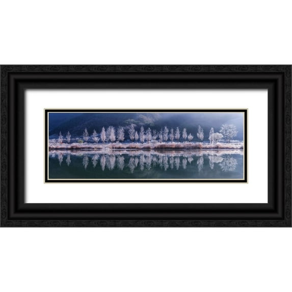 Seo, Tiger 24x11 Black Ornate Wood Framed with Double Matting Museum Art Print Titled - Cold morning