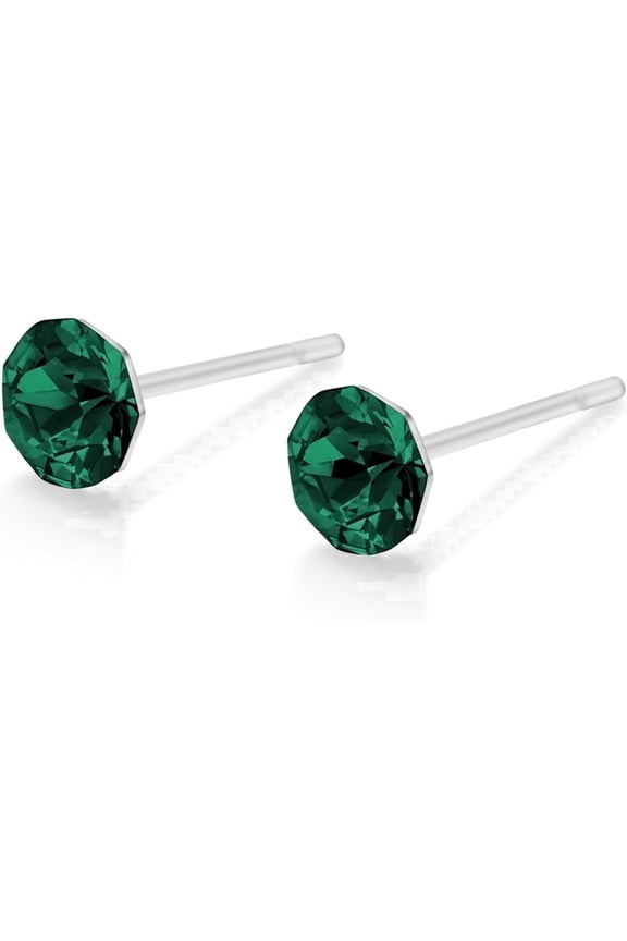 Clara 4mm Crystal Stud Earrings for Women, Hypoallergenic Stainless Steel, Tarnish-Free, Lightweight Jewelry for Everyday Wear – Small | Emerald