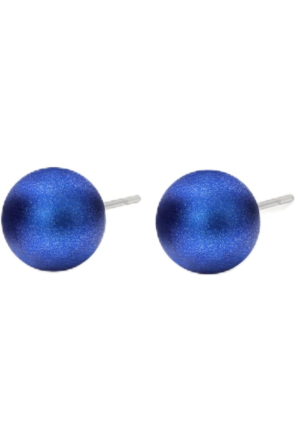 Perla 6mm Pearl Stud Earrings for Women, Hypoallergenic Stainless Steel, Classic Elegant Pearl Jewelry for Everyday & Special Occasions – Iridescent Dark Blue