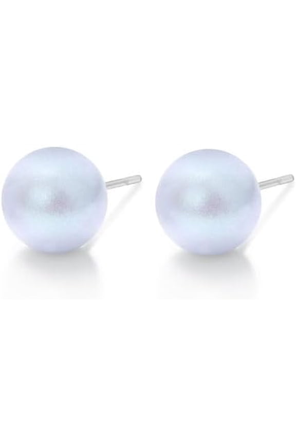 Perla 6mm Pearl Stud Earrings for Women, Hypoallergenic Stainless Steel, Classic Elegant Pearl Jewelry for Everyday & Special Occasions – Iridescent Dreamy Blue