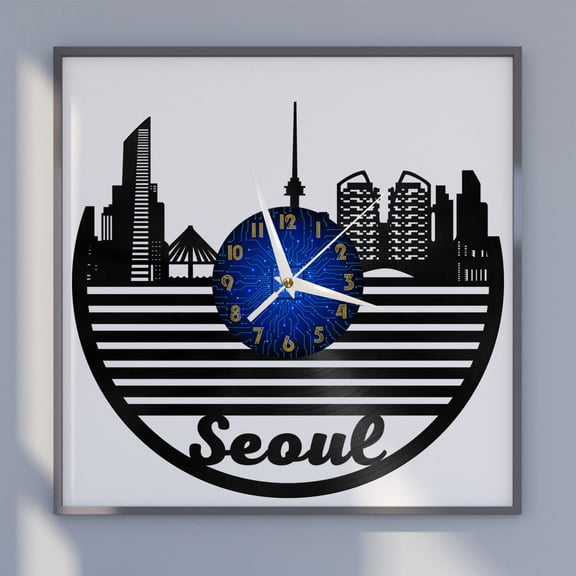 Seoue City View 12 Inch Vinyl Record Wall Clock - Silent, Creative, and Unique Clock for Living Room, Entryway, or Bedroom Decor - Perfect Gift Idea(12 inchs B without LED)