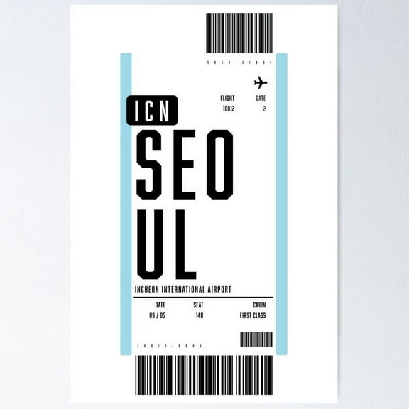 Seoul Boarding Pass Poster, 8x12 UNFRAMED