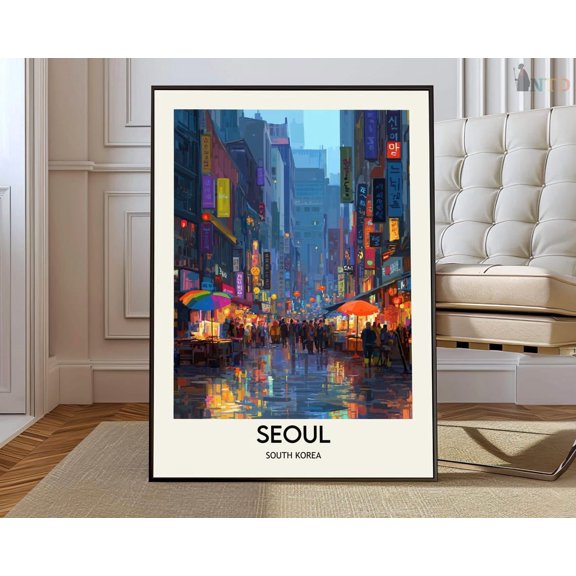 Seoul City Wall Art Print, South Korea Map And Urban Decor