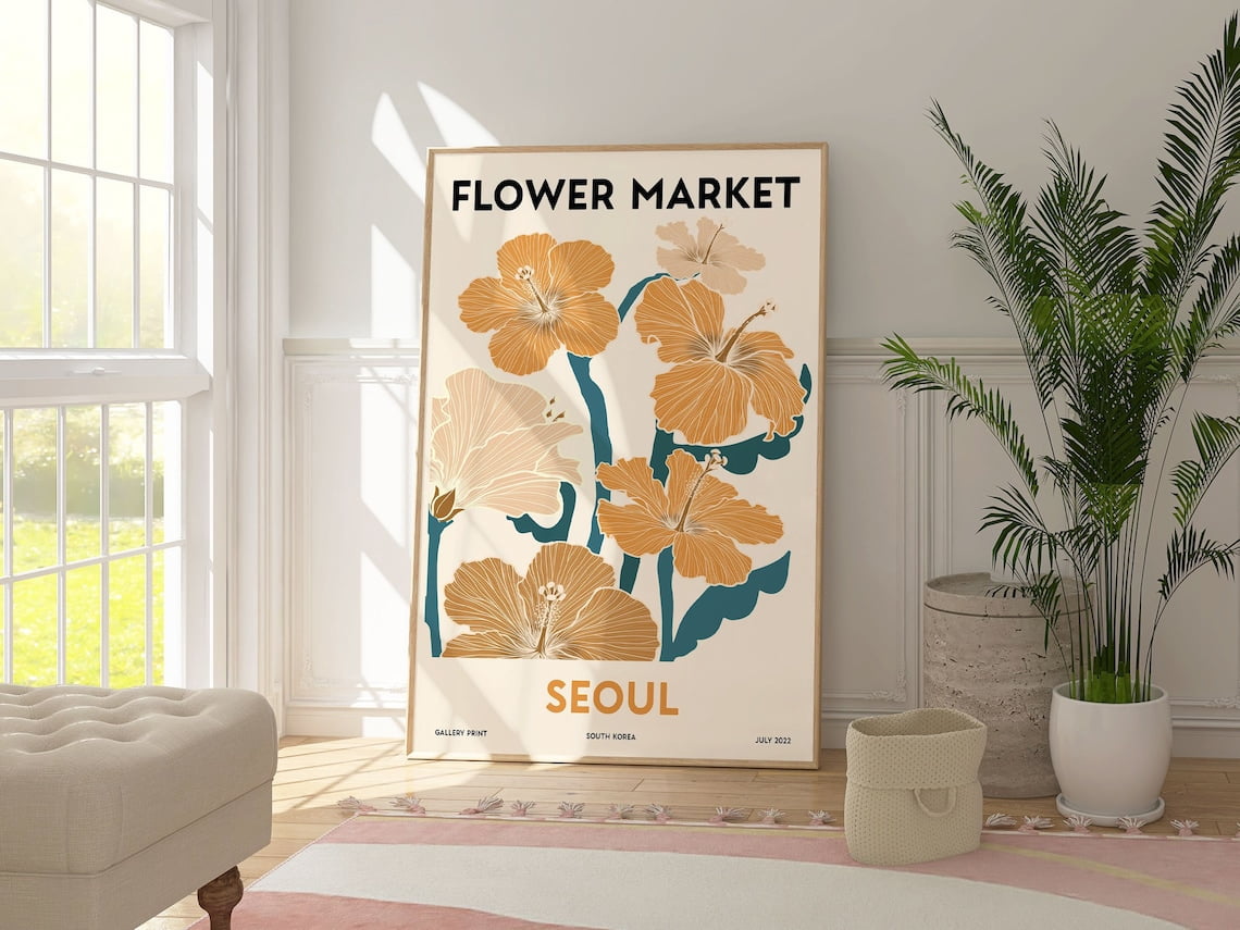 Seoul Flower Market Wall Art Print, Modern Botanical Floral Home Decor ...