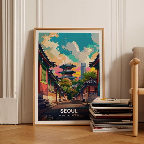Seoul Korea Vintage Skyline Wall Decor