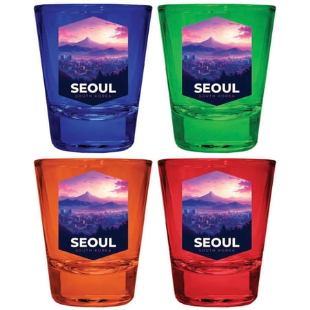 Seoul South Korea Design A Souvenir Full Color 2 oz Round Shot Glass Multicolor (4-Pack)