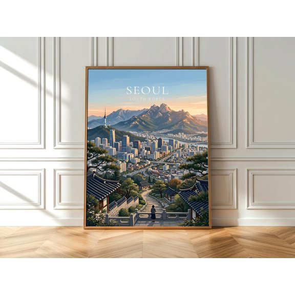 Seoul South Korea Namsan Tower Skyline Print Korean Cityscape Wall Art Mountain City Travel, Unframed Paper Print