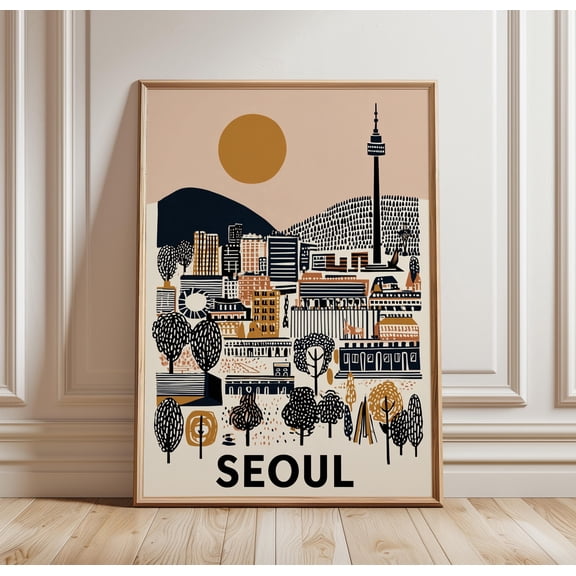 Seoul South Korea Print N Seoul Tower Skyline Illustration Korean City Wall Decor