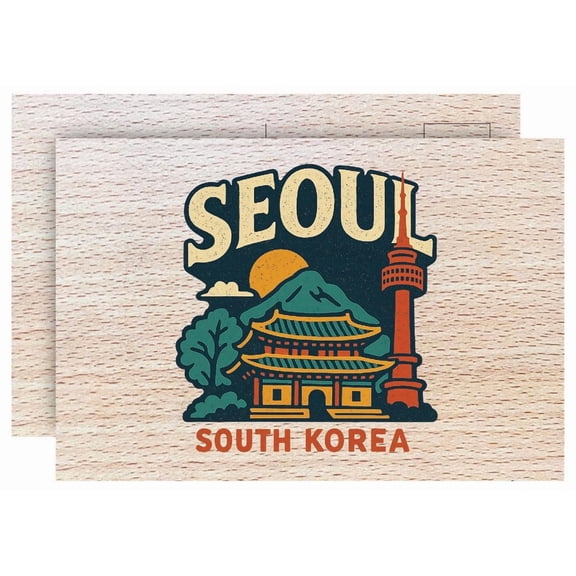 Seoul South Korea Vintage Design Souvenir 4 x 6 Wood Postcard Full Color
