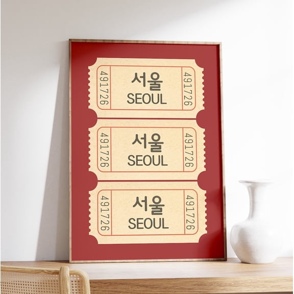 Seoul Ticket Print (Red Background), Korean Wall Art, South Korean Poster, Retro Trendy Print, Asian Wall Art, Wall Art Wall Art, Modern Wall Decor, 24x36 UNFRAMED