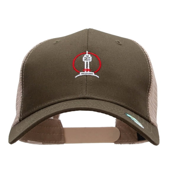Seoul Tower Embroidered High Profile Mesh Cap - Olive Khaki OSFM