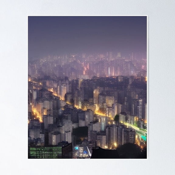 Seoul at Night Buildings Poster, 16x24 UNFRAMED