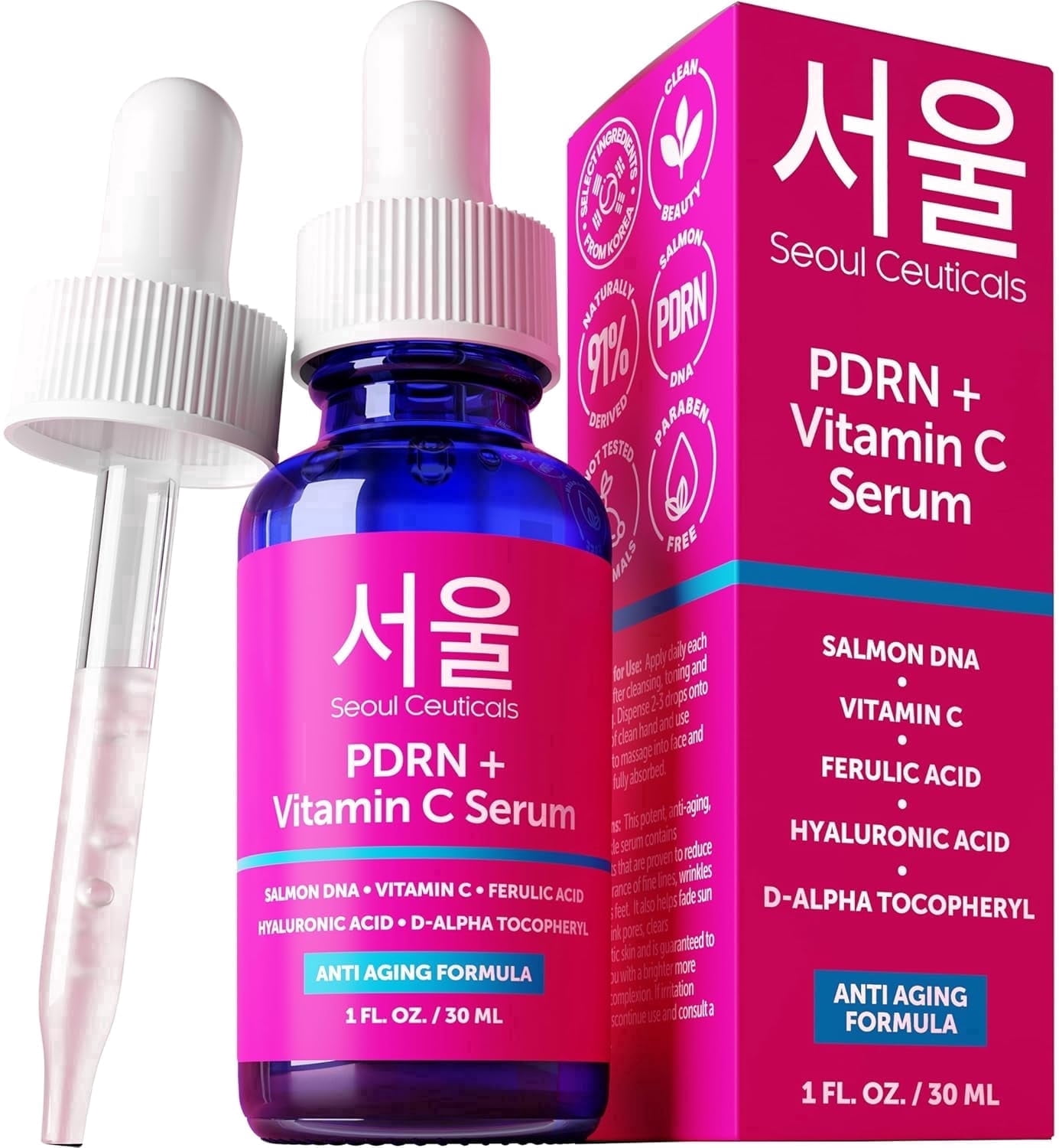 SeoulCeuticals PDRN and Vitamin C Serum, Korean Skincare Face Serum, 1 fl oz