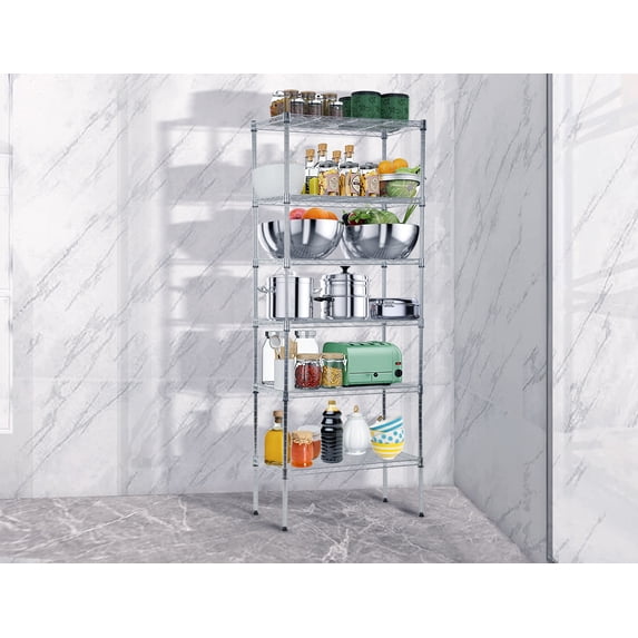 Separable 6 Tier Wire Shelving Unit, Adjustable One 6 Shelves Shelving Unit or Two 3 Tier Steel Storage Rack 900lbs Capacity Metal Storage Shelves Heavy Duty for Small Places Kitchen Garage