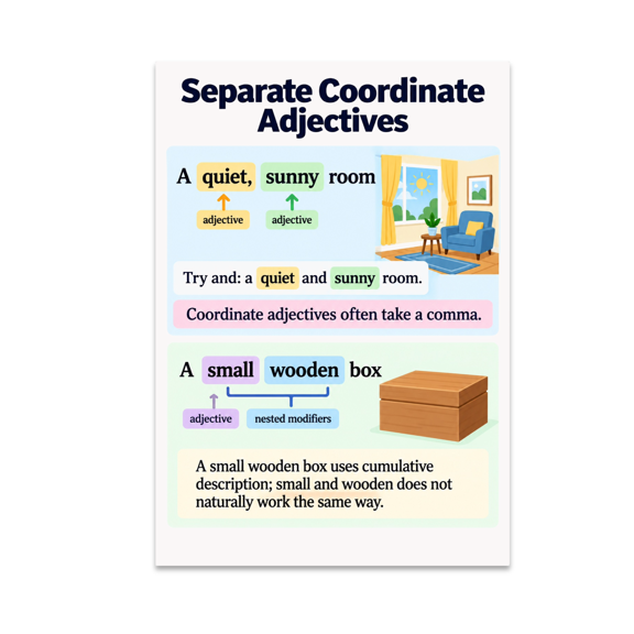 Separate Coordinate Adjectives - Language Arts Enthusiast - 13x19 Poster Print