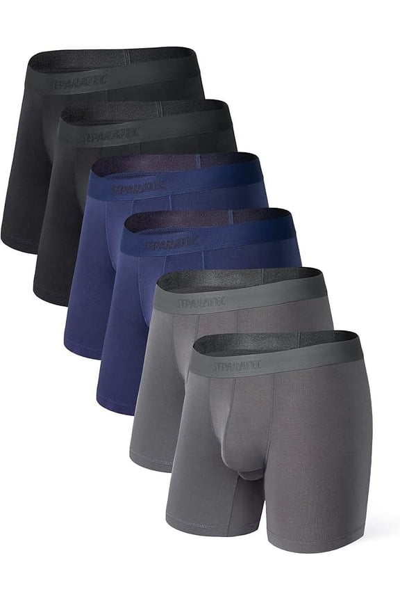 Mens Underwear Breathable Boxer Briefs with Pouch Moisture Wicking Bamboo Rayon 6 Pack