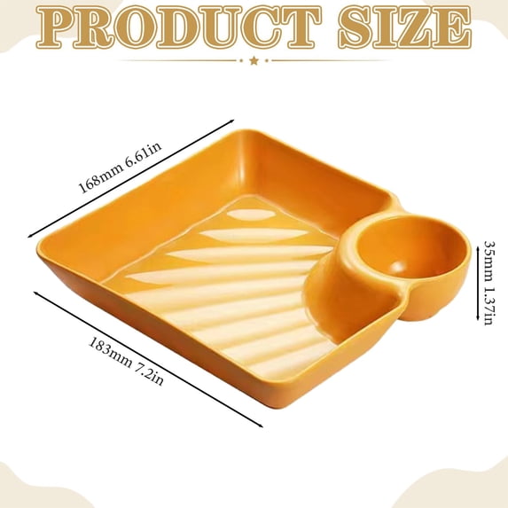 Separated Plate Multi Reusable Dip Tray, Reusable Japanese Dumpling Serving Plate, Separated Dip Tray for Chips and Charcuterie, Multi-Compartment Dish for Snacks and Appetizers, Yellow
