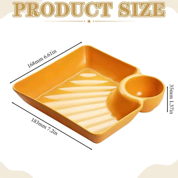 Separated Plate Multi Reusable Dip Tray, Reusable Japanese Dumpling Serving Plate, Separated Dip Tray for Chips and Charcuterie, Multi-Compartment Dish for Snacks and Appetizers, Yellow