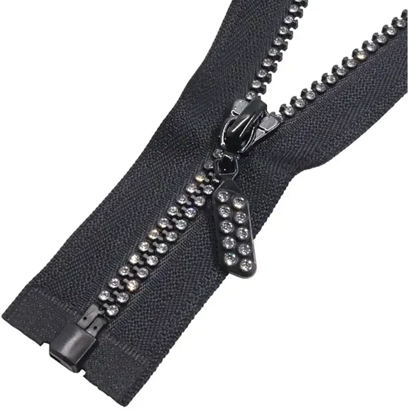 Separating 22" Rhinestone Dual-Strand Zipper - Color: Black (1 Zipper Per Pack)