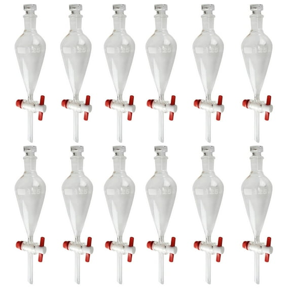 Separatory Funnel with PTFE Stopcock, 125ml Capacity, Case of 12