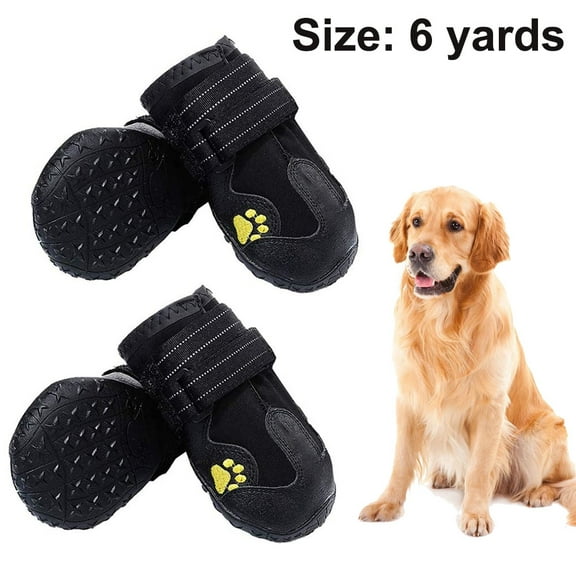 Sepela Large Dog Waterproof Anti-Slip Boots, Rubber Sole, Black, Size 6, 4 Pieces Set