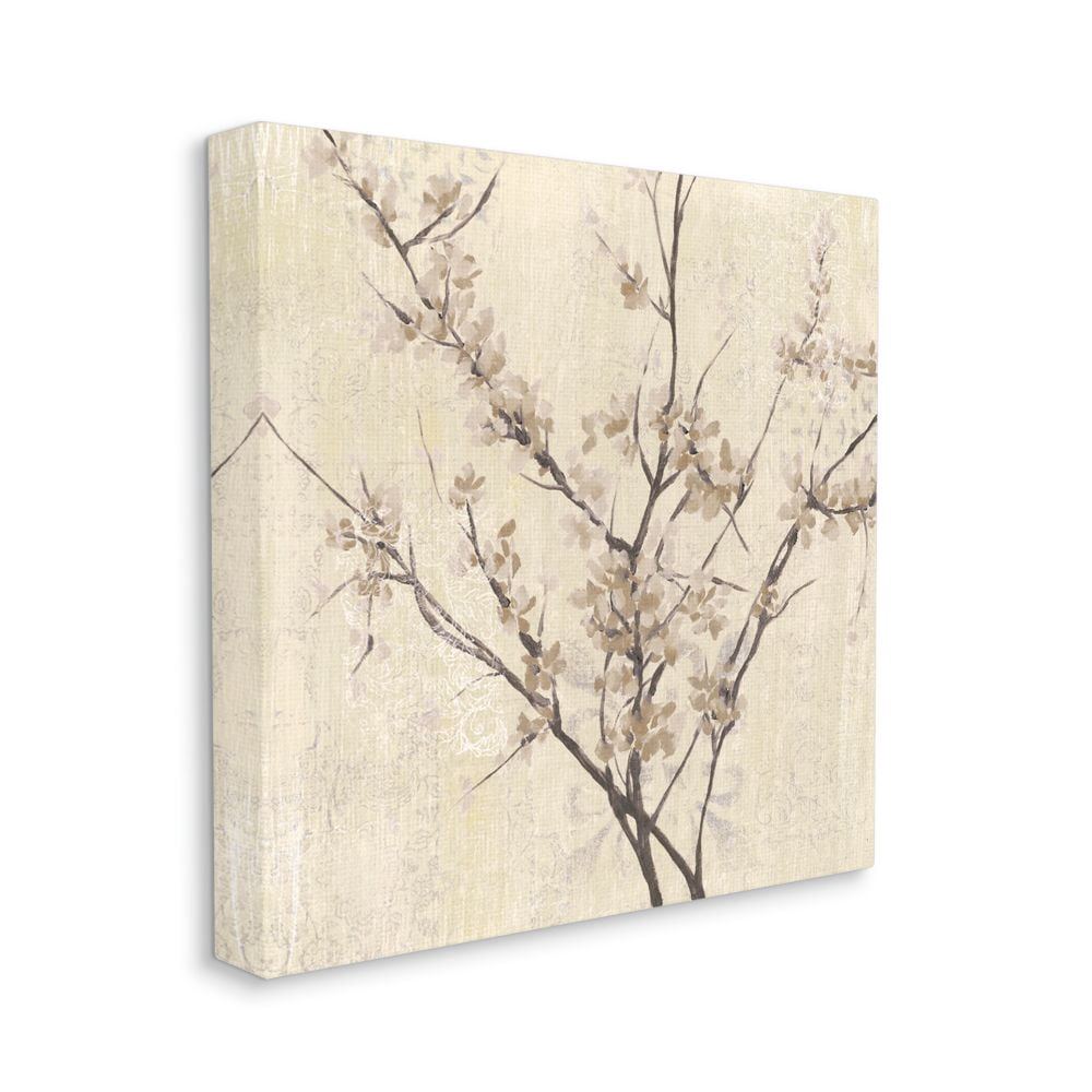 Sepia Branches And Leaves Patterned Design Botanical & Floral Gallery-Wrapped Canvas Print Wall Art, 17x17
