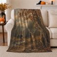thumbnail image 1 of Sepia Brown Autumn Forest Scene With A, Rustic Woodland Art Style for Wildlife And Cabin Decor Fans, Thanksgiving Gift with Cozy Flannel Blanket, Home Decor for Living Room And Bedroom And Cabin, 1 of 9