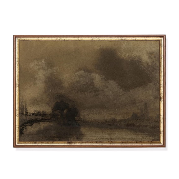 Sepia River Landscape Moody Modern Rustic Landscape Wall Art Decor Unframed Paper Print