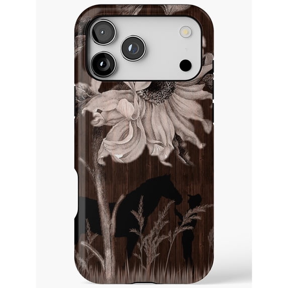 Select Tip Image Sepia Sunflower and Grazing Horse Silhouette Tough Phone Case, Dual ...