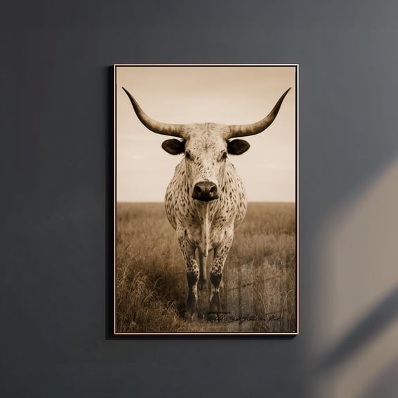Sepia Texas Longhorn Western Rustic Ranch Photography Cowboy Wall Art, Unframed Paper Poster 8x10in