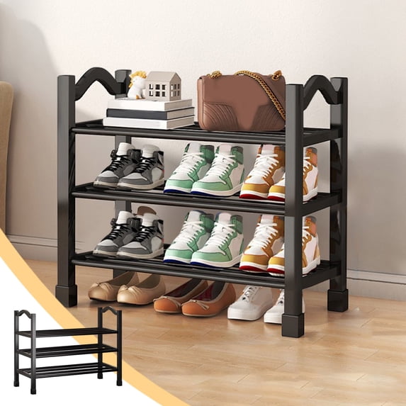 Shoe Rack for Closet Plastic Shoe Rack Black Shoe Storage Cabinet Holds up to 12 Pairs of Shoes