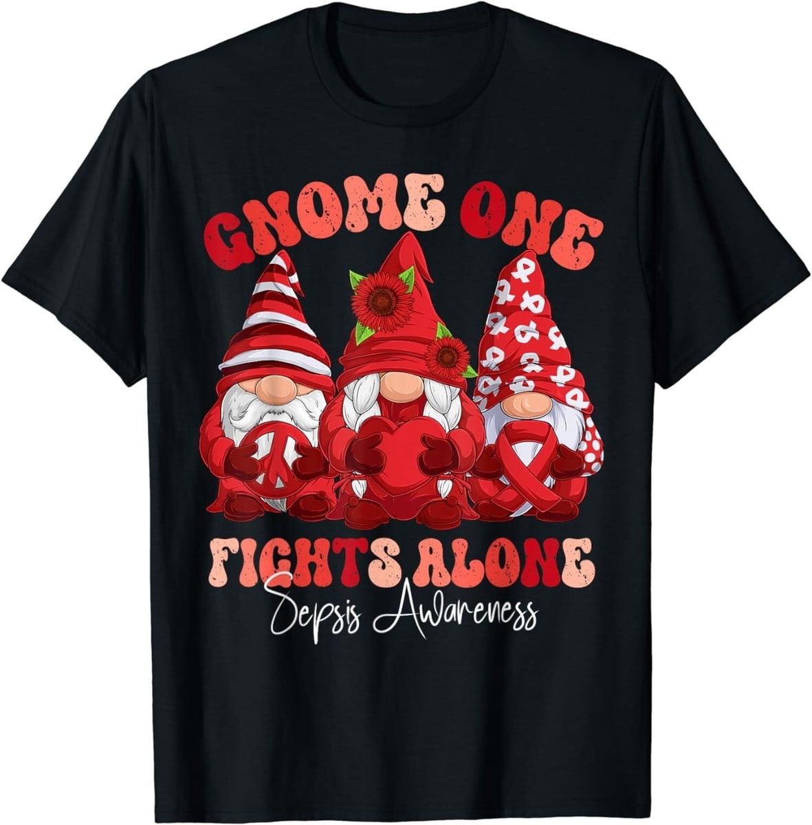 Sign Language For Pink Ribbon Sepsis Awareness Red Ribbon Gnomies T-Shirt - Walmart.com