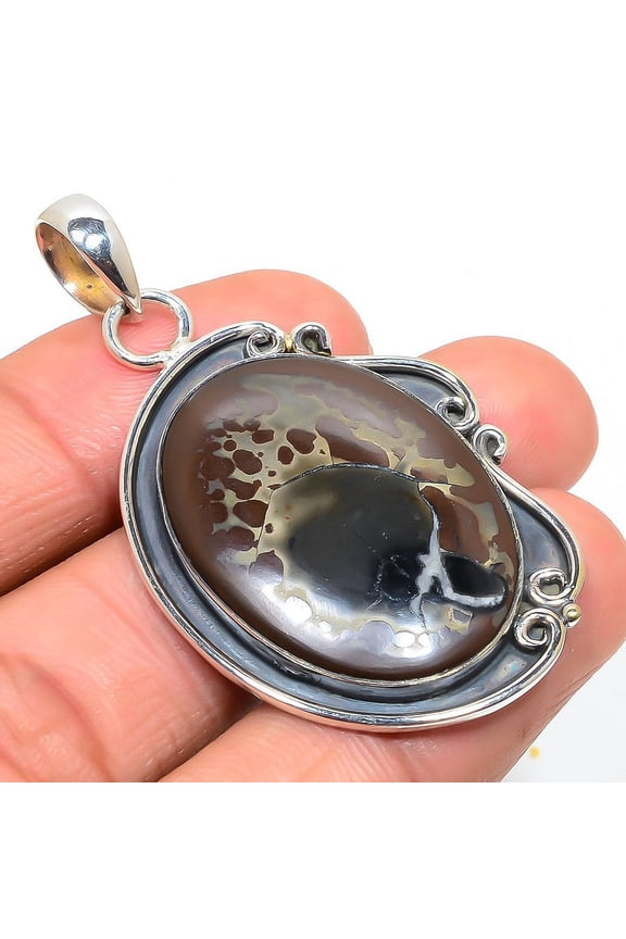 Septarian Mudcrack Fossil Ethnic 925 Sterling Silver Pendant 2.2"|Handmade Pendant, Gift for her, Brown Pendant, Gemstone Silver Jewelry