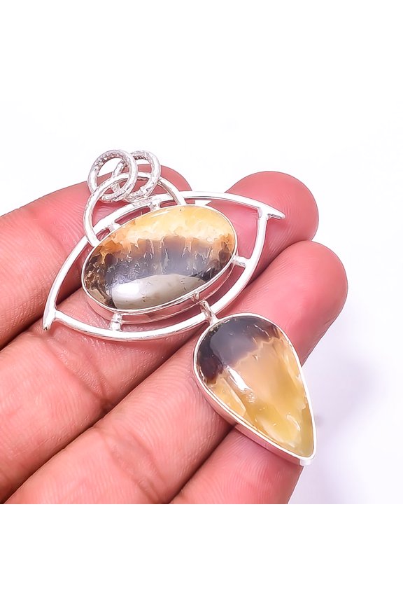 Septarian Stone -Utah Designer Handmade 925 Sterling Silver Pendant 2.54", Brown Septarian Stone Pendant P_8058_318_2