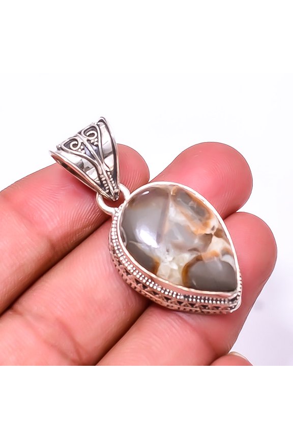 Septarian Stone -Utah Fine Art 925 Sterling Silver Pendant 1.76", Brown Septarian Stone Pendant P_8066_314_64