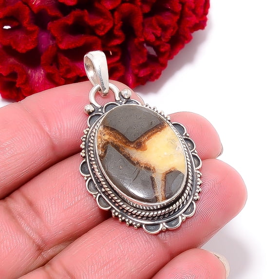 Septarian Stone - Utah Gemstone 925 Sterling Silver Pendant 1.76" P96224, Christmas Gift