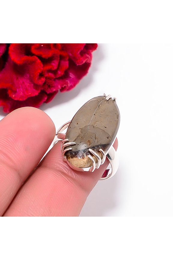 Septarian Stone - Utah Gemstone 925 Sterling Silver Ring S.8 R102556, Christmas Gift