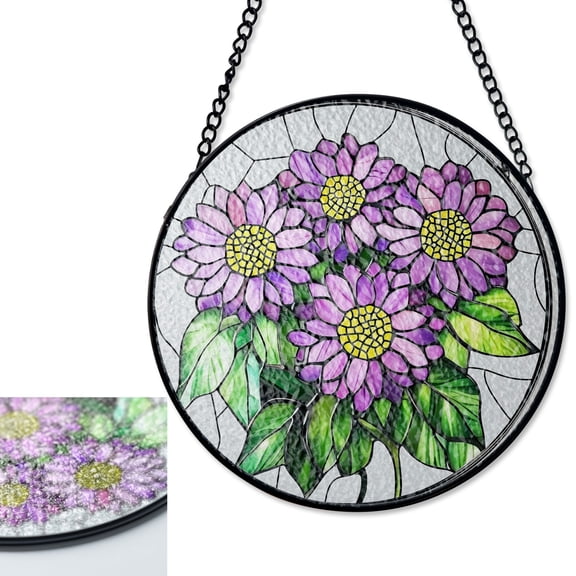 September Aster Birth Flower Stained Glass Suncatcher, Fall Floral Decor