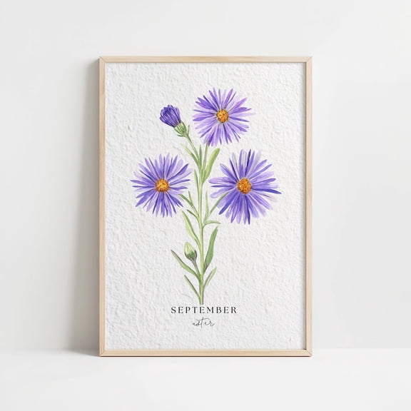 September Aster Birth Month Flower Art Print, Unframed Paper Poster 8x10in