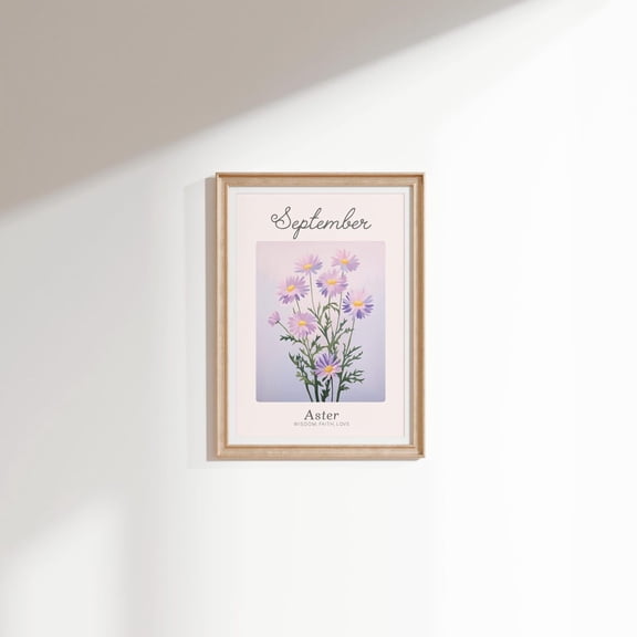 September Aster Flower Print, Botanical Wall Art Home Decor #2401, Unframed Poster Size 8x12