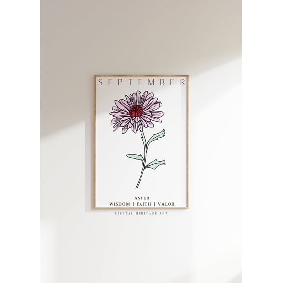 September Aster Wall Art Print, Birth Flower Decor, Botanical Artwork Unframed Paper Print